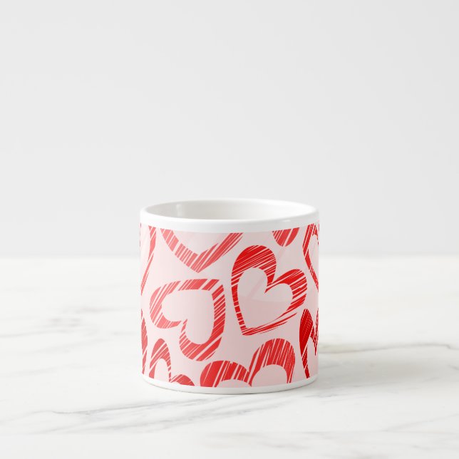 Tasse Expresso Croquis rouge et blanc des coeurs d'amour (Devant)