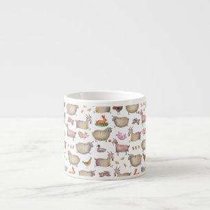 Tasse Expresso Cute Aquarelle ferme Grange Animaux Motif