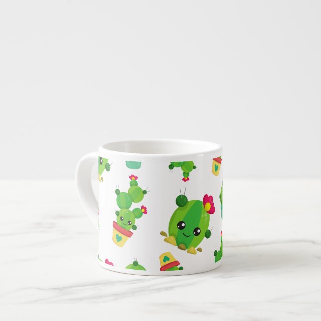 Tasse Expresso Cute Cactus, Green Cactus, Motif Cactus (Devant gauche)