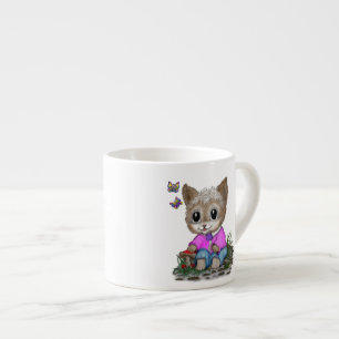 Tasse Expresso Cute Kitty Chat et Papillon