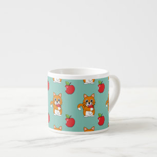 Tasse Expresso Cute Orange Blanc Chat Manger Rouge Pomme Carton