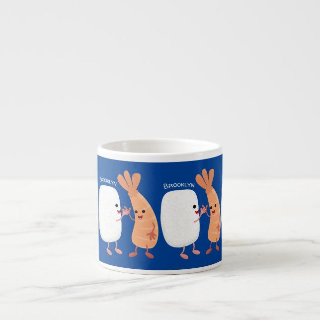 Tasse Expresso Cute sushi riz crevettes amis dessin animé (Devant)
