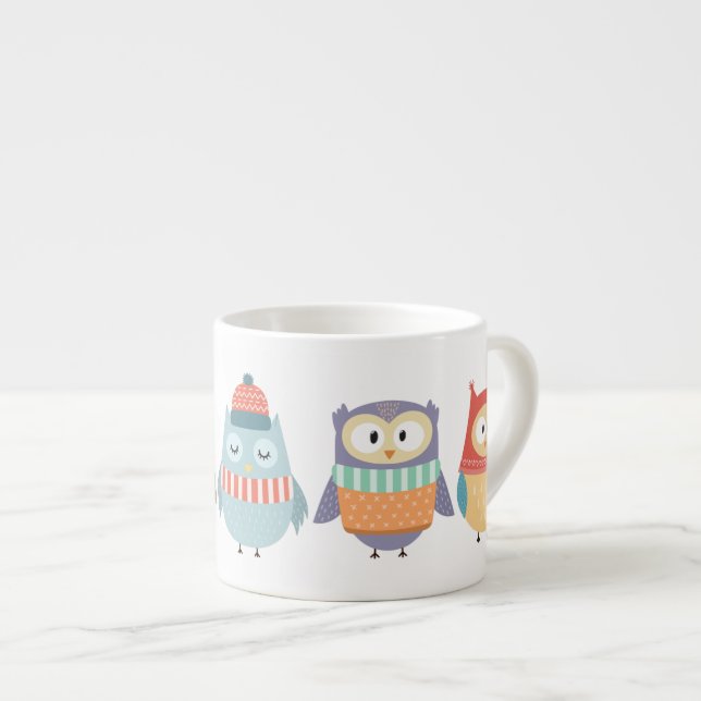 Tasse Expresso Cute Wintry Pastel Owls (Devant droit)