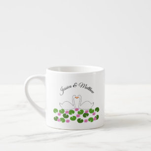 Tasse Expresso Cygnes blancs et nénuphars Mariage Personnalisé