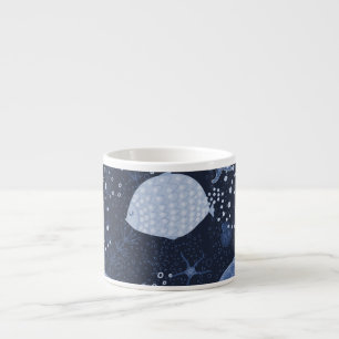 Tasse Expresso Des poissons endormis monochromes, motif foncé.