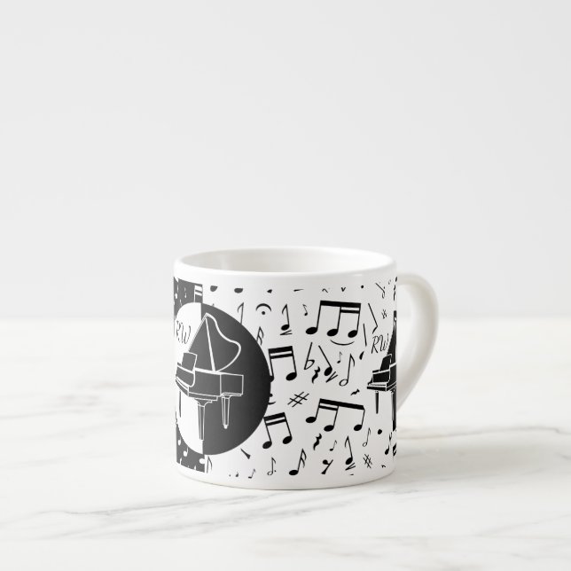 Tasse Expresso Design élégant noir et blanc Piano et design music (Devant droit)