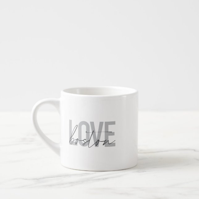 Tasse Expresso Design urbain simple, cool, moderne, Love Boston (Gauche)