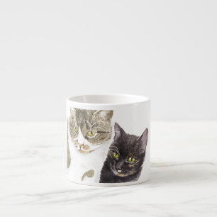 Tasse Expresso Deux chats - tabby et tortie