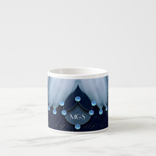Tasse Expresso Diamants et plumes bleus de glace (Devant)