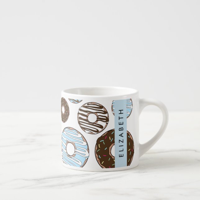 Tasse Expresso Donuts Bleus, Donuts Brown, Sprinkings, Votre Nom (Droite)