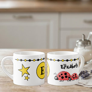 Tasse Expresso Doux coccinelles nom initiale jaune Enfants