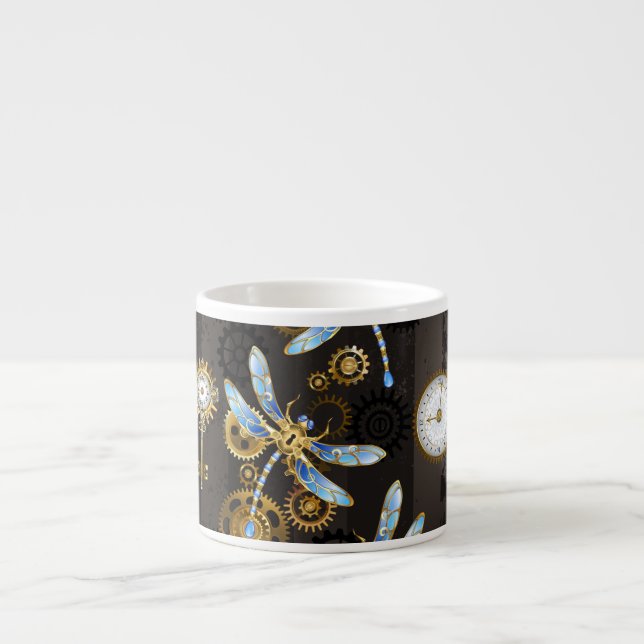 Tasse Expresso Dragonflies de Steampunk sur arrière - plan rayé b (Devant)