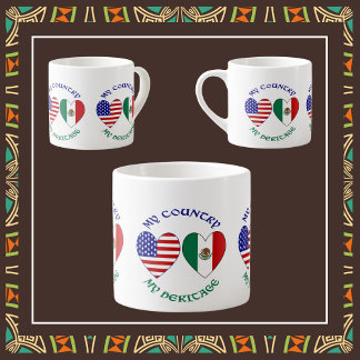 Tasse Expresso Drapeaux USA Mexique Cœurs Mon Pays Mon Patrimoine