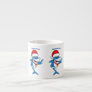 Tasse Expresso Drôle dessin animé de requin de Noël