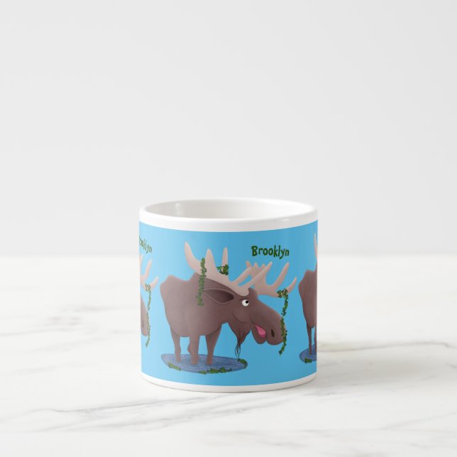 Tasse Expresso Drôle dessin animé d'orignal heureux (Devant)