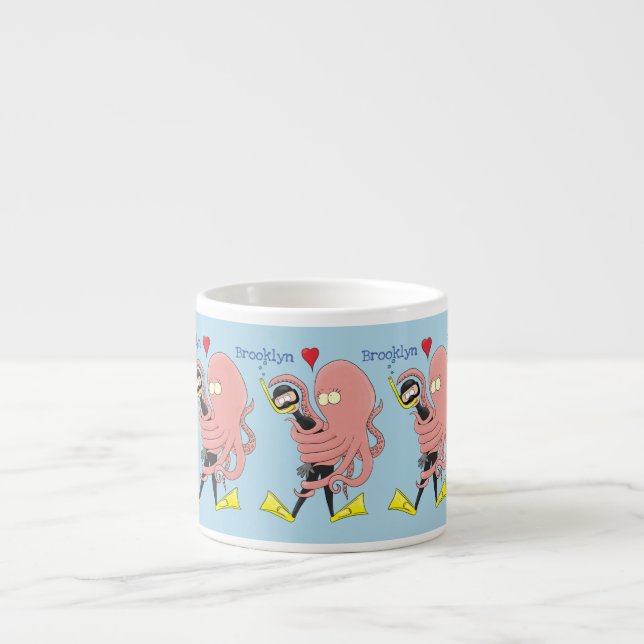 Tasse Expresso Drôle pieuvre embrasse plongeur dessin animé humou (Devant)