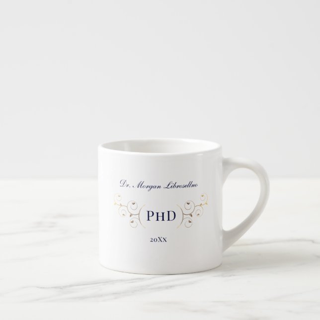 Tasse Expresso Élégant doctorat Bleu Gold Graduation (Droite)