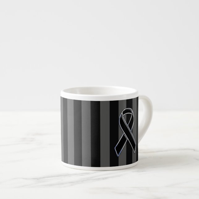 Tasse Expresso Élégant Noir Sensibilisation au Ruban Bande Vertic (Devant droit)