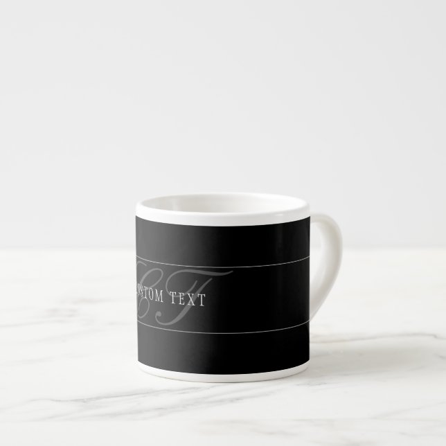 Tasse Expresso Élégant Script Monogramme modifiable noir gris bla (Devant droit)