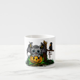 Tasse Expresso En attente d'Halloween, Bat mignonne et Corbeau