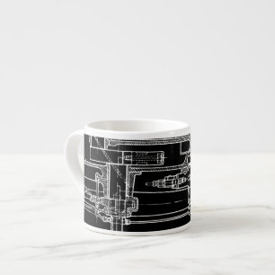 Tasse Expresso FaB MeChaNiCal DrAwinG BlUEpRiNT noir et blanc