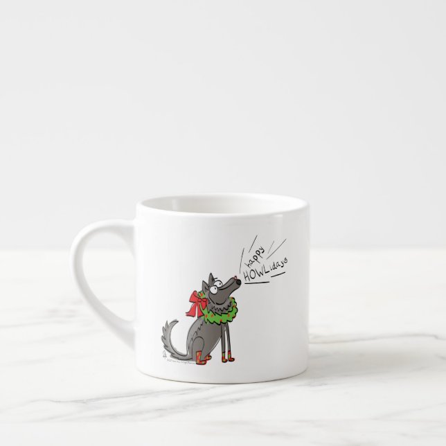 Tasse Expresso Fantaisie Loup Noël Joyeux Howlidays Holiday (Gauche)