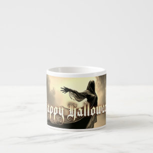 Tasse Expresso Fantôme Féminin Noir dans un Paysage Infernale - H