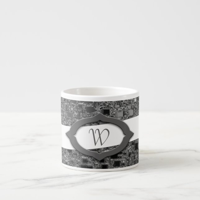 Tasse Expresso Faux Chrome Mini Box Design & Monogramme (Devant)