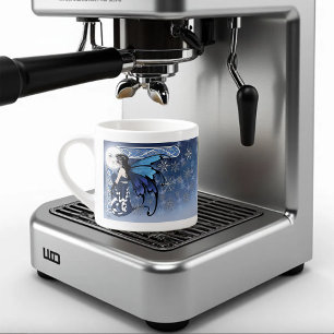 Tasse Expresso Fée de la lune d'hiver celtique bleue Flocons de n