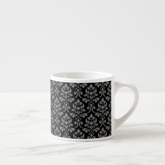 Tasse Expresso Feuille Damask Gris sur noir (Droite)