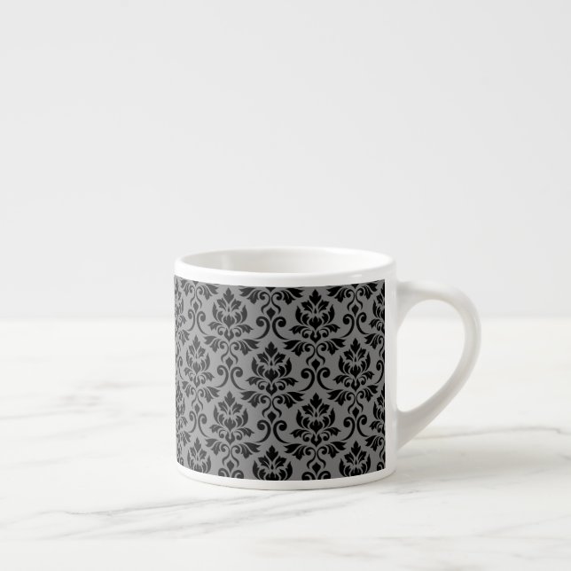 Tasse Expresso Feuille Damask Patte noir sur gris (Droite)