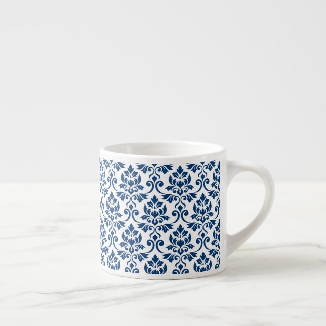 Tasse Expresso Feuille Damask Pattern bleu foncé sur blanc (Droite)