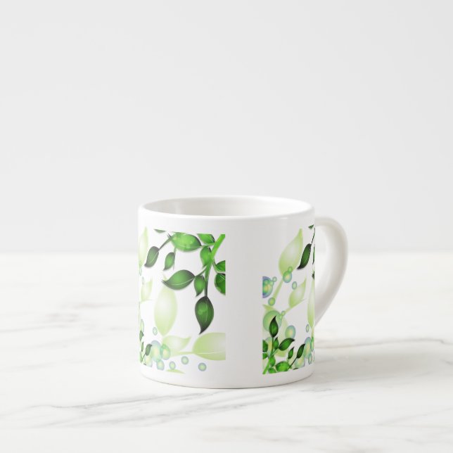 Tasse Expresso Feuilles de jardin frais sur blanc (Devant droit)