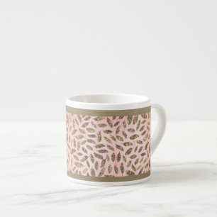 Tasse Expresso Feuilles d'or chatoyants sur bois rose