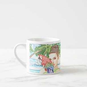 Tasse Expresso Fille avec un perroquet