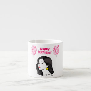 Tasse Expresso Fille Chic Joyeux Anniversaire Ballons Roses Éléga