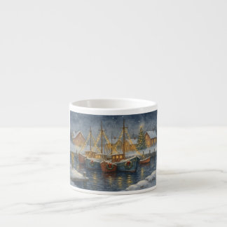 Tasse Expresso Fishing Boats in Harbor Christmas
