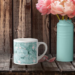 Tasse Expresso Flamant rose Orchidée Tropical Motif Turquoise ID8
