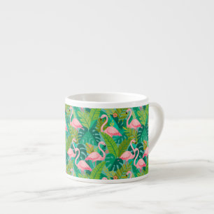 Tasse Expresso Flamants roses tropicaux Feuillage de la jungle