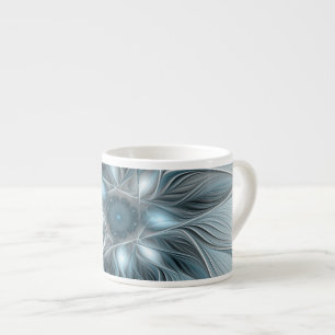 Tasse Expresso Fleur abstraite joyeuse bleu gris floral fractal