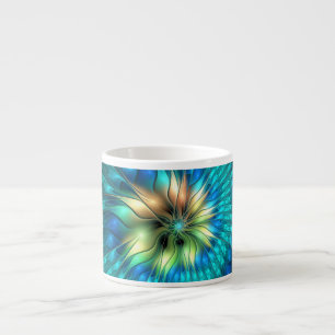 Tasse Expresso Fleur de fantaisie lumineuse, fractale abstraite c
