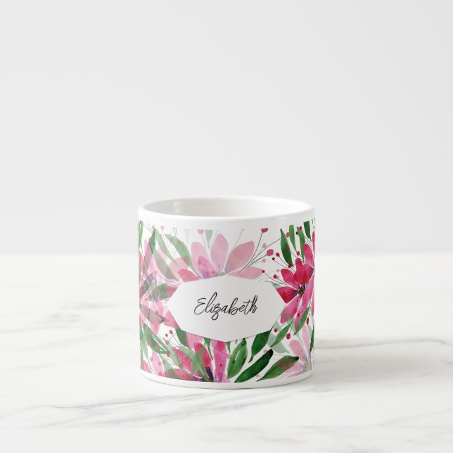 Tasse Expresso Fleur de Floral Rose Aquarelle (Devant)