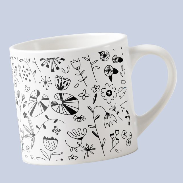 Tasse Expresso Fleur sauvage Monochrome moderne (Wildflower modern ink drawings black and white espresso cup)