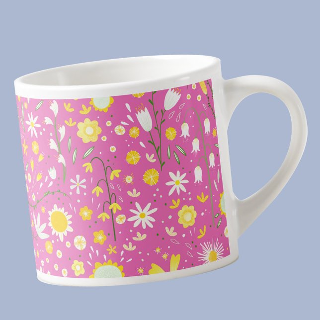 Tasse Expresso Fleur sauvage végétal rose moderne Keepsaké floral (Pink modern floral espresso cup)