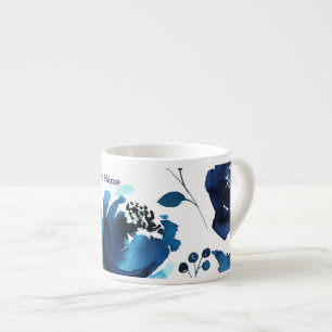 Tasse Expresso Fleurs aquarelles florales bleues Élégant sur mesu