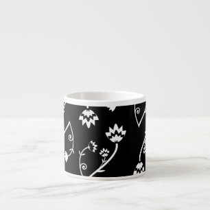 Tasse Expresso Fleurs blanches noires rétro Espresso Mug