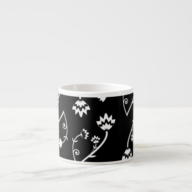 Tasse Expresso Fleurs blanches noires rétro Espresso Mug (Devant)