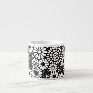 Tasse Expresso Fleurs blanches noires rétro Espresso Mug