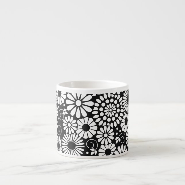 Tasse Expresso Fleurs blanches noires rétro Espresso Mug (Devant)