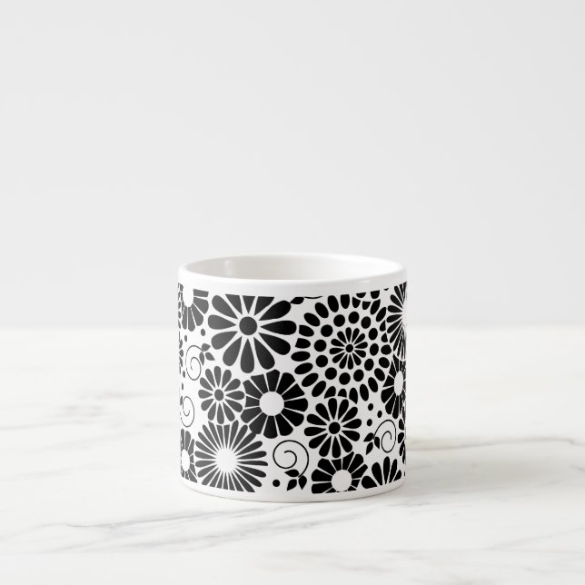 Tasse Expresso Fleurs blanches noires rétro Espresso Mug (Devant)